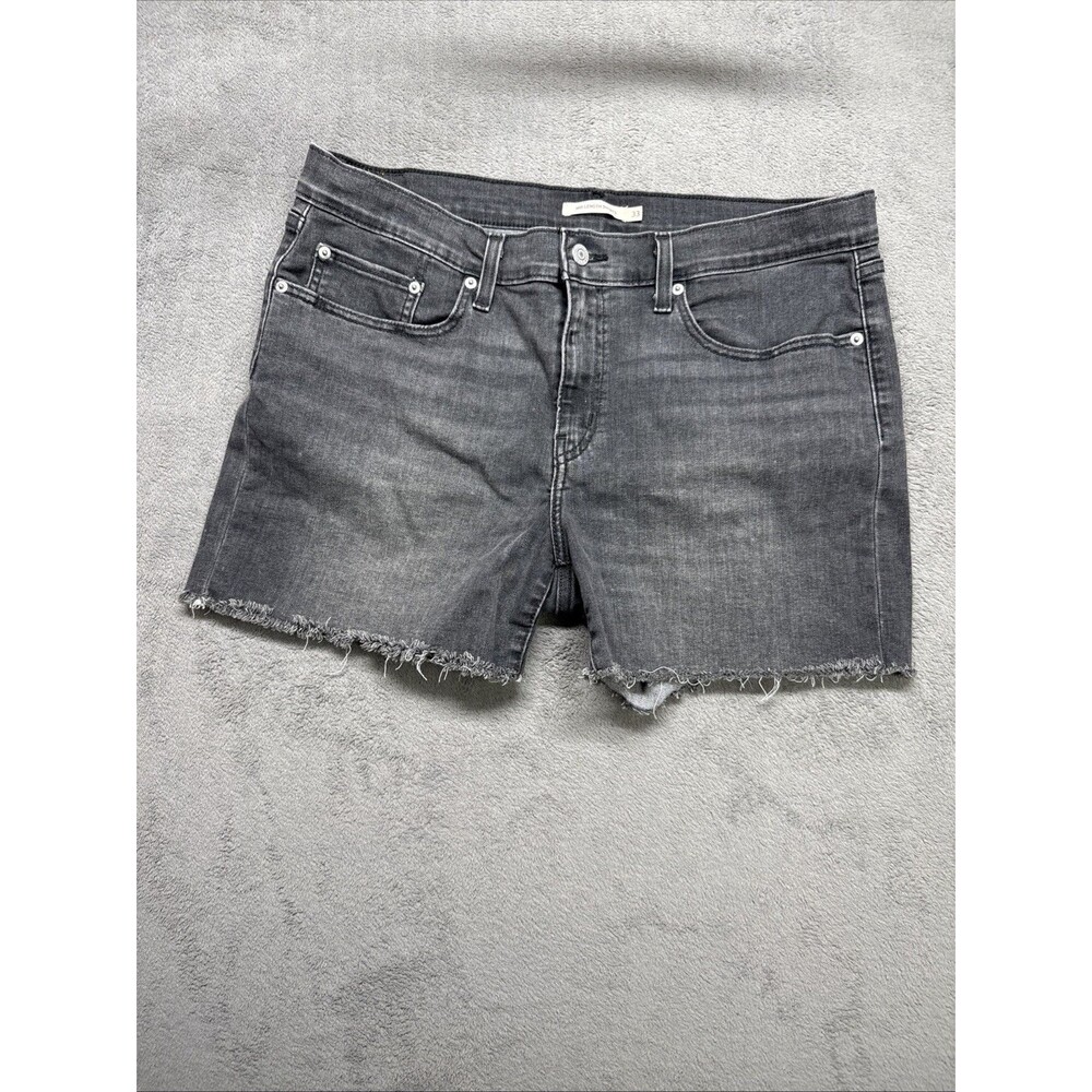 Levi's Denim Mid Length Shorts Charcoal Frayed Hem Women's Size 33